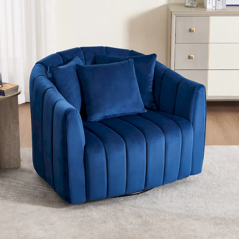 Modern Velvet Swivel Accent Chair,Sofa Chair with Pillows