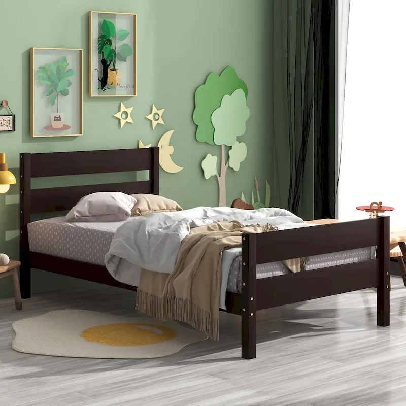 Wooden Bed with Headboard and Footboard,Twin Size