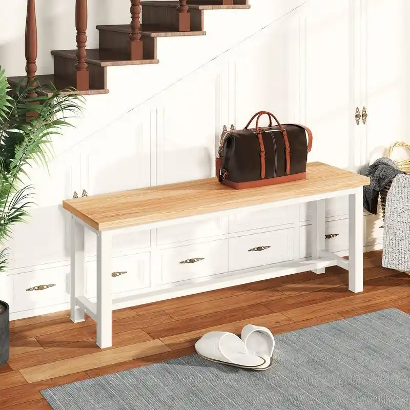 Grondin Industrail Style Dining Bench 2 Pieces Set, Wooden & Steel Dining Benches Set of 2, Durable and Stable Entryway Benches