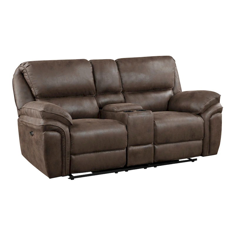 Tony 80 Inch Power Double Recliner Loveseat, Console Cupholders, USB, Brown