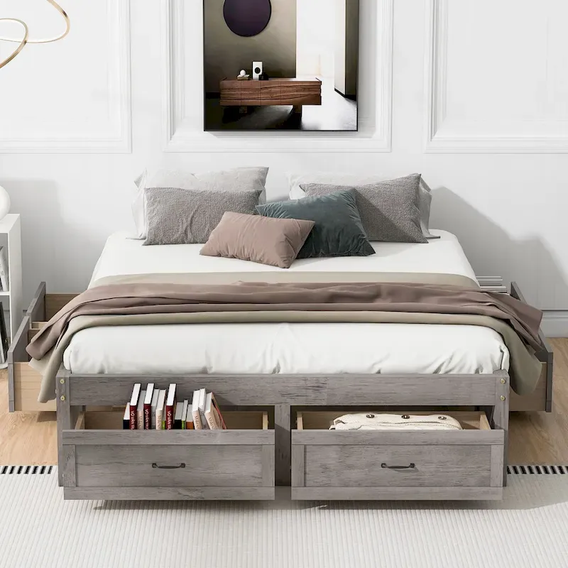 Queen Size Platform Bed with 6 Storage Drawers