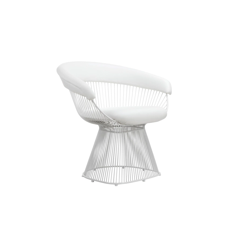 Coll 33 Inch Accent Chair, Slatted Metal Curved Back, White Faux Leather