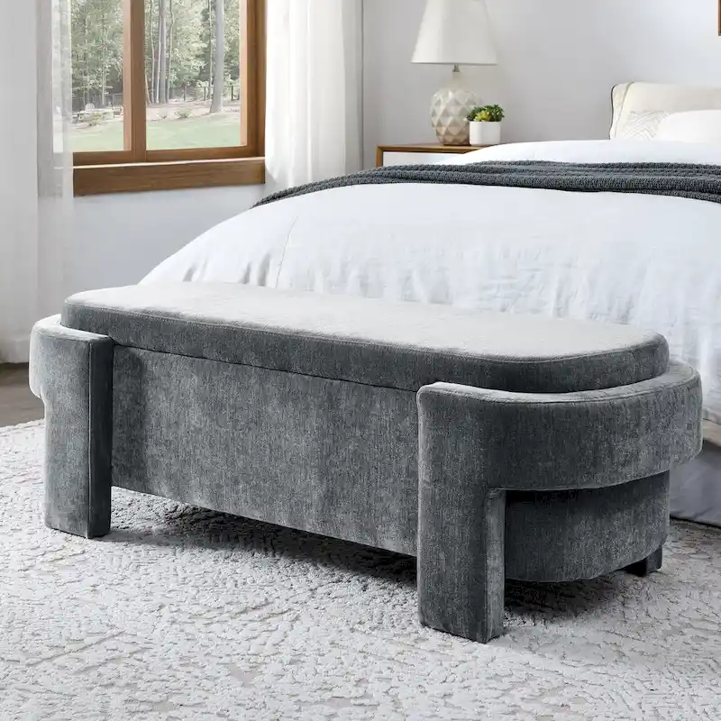 Chenille Upholstered Bench