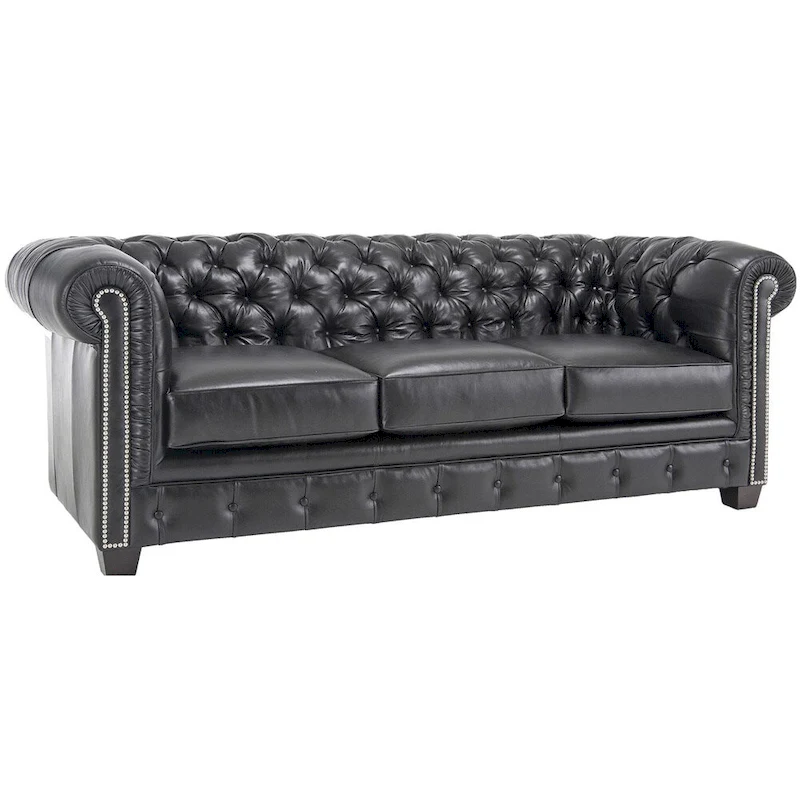 Hancock Tufted Black Italian Chesterfield Leather Sofa