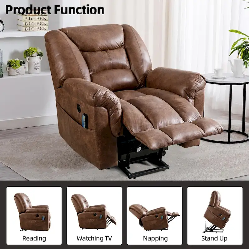 PU leather Power Recliner Lift Chair and Massage Sofa Remote Easy Control