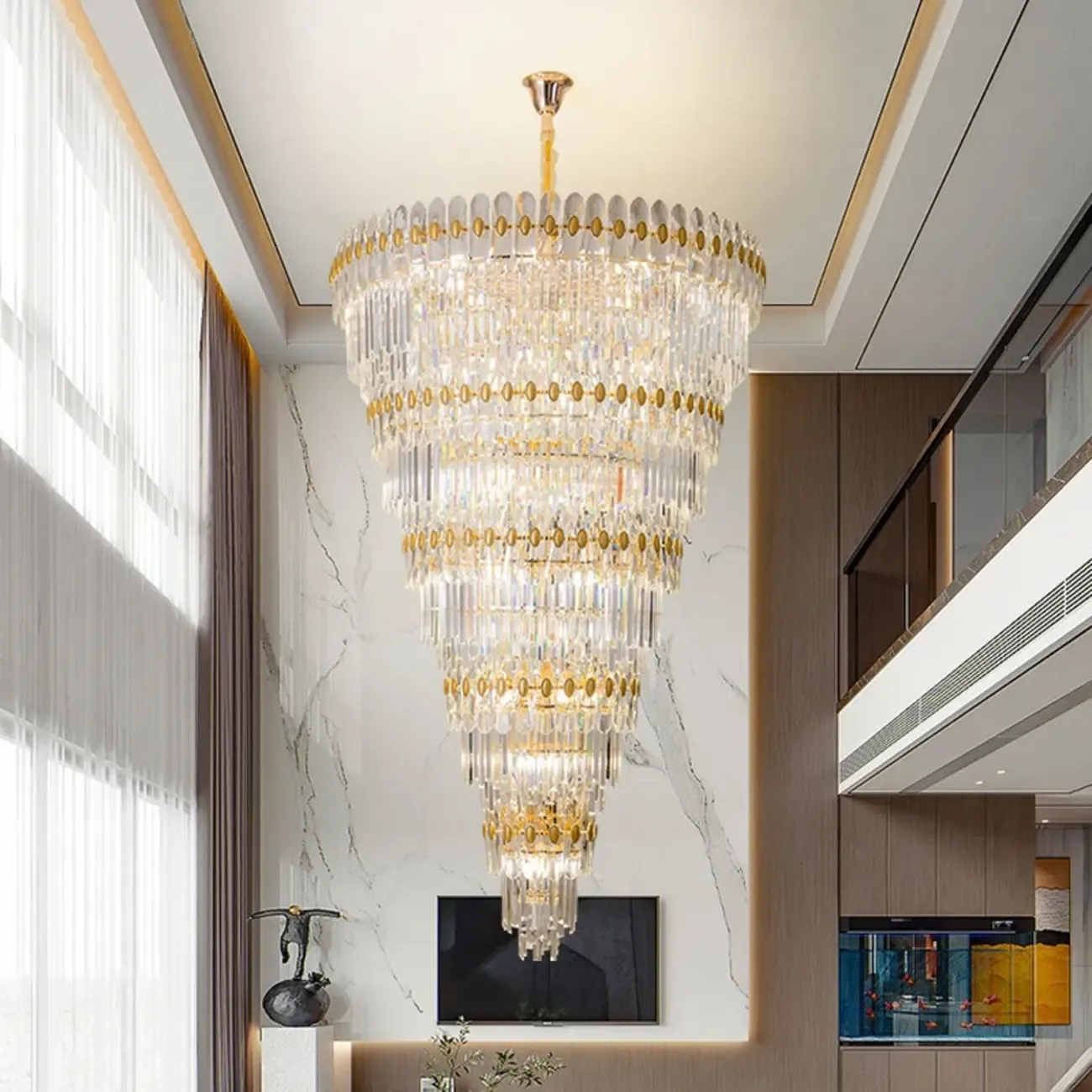 5-Tier Luxurious Crystal Chandelier for High Ceilings