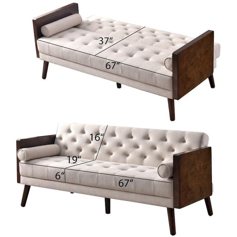 70 inch Futon Sofa Bed, Convertible 2 in 1 Love Seat Sleeper Sofa with 2 Throw Pillows