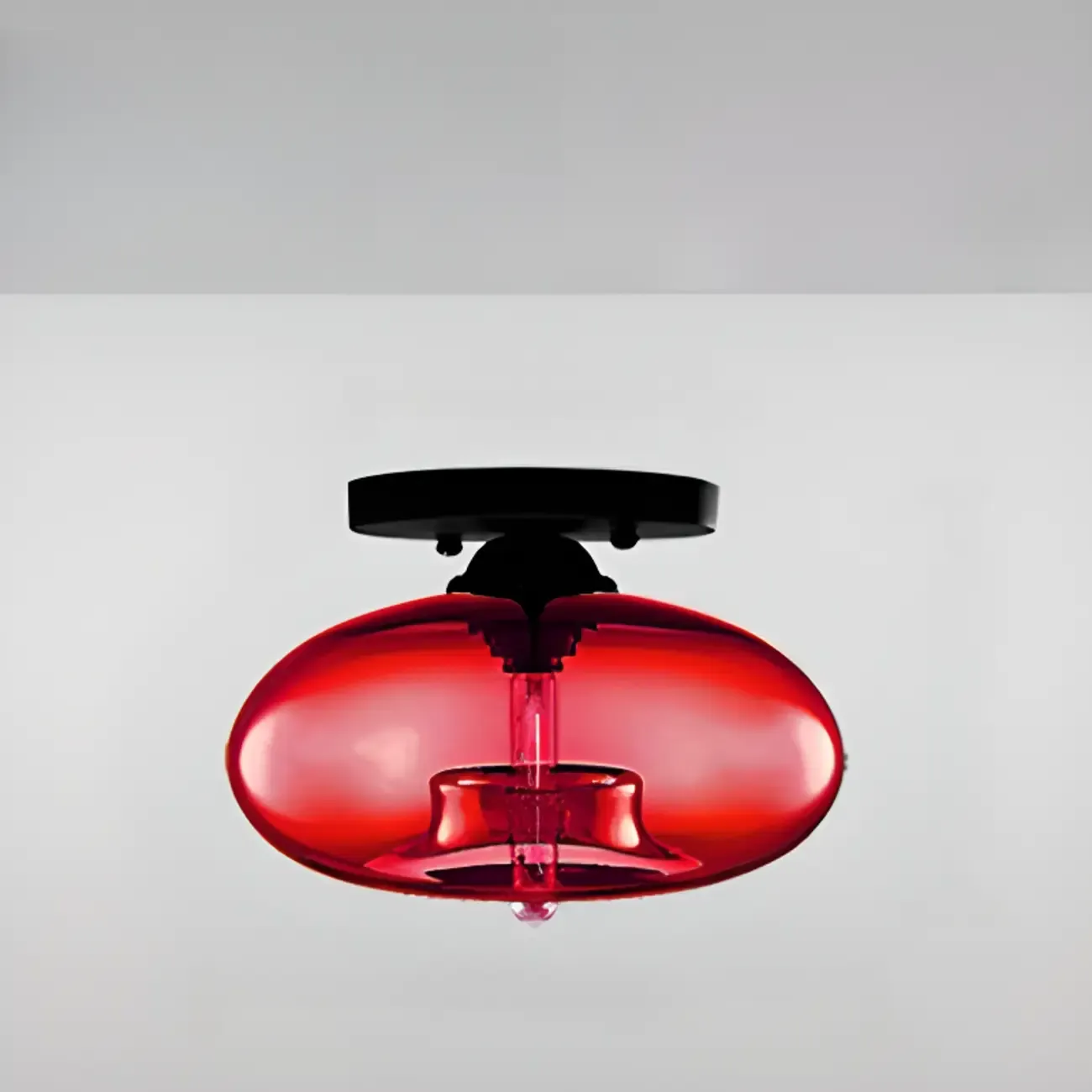 Clear Glass Drum Shade Industrial Semi Flush Mount Light