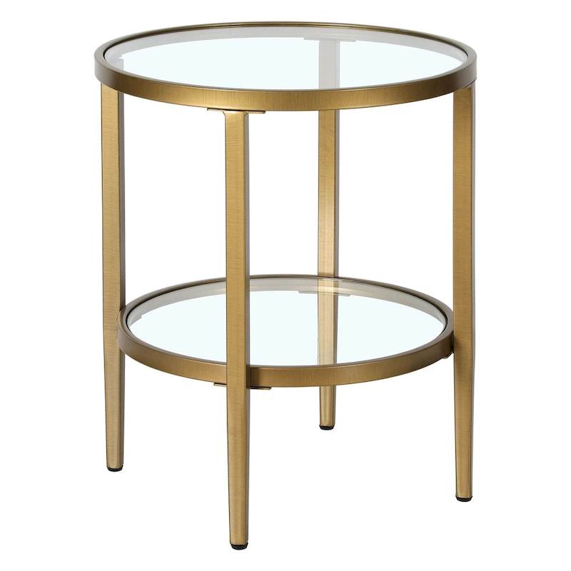 Hera 19.63 Wide Round Side Table with Clear Glass Shelf