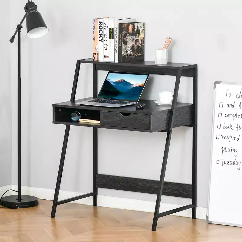 HOMCOM Home Office desk, Computer Desk for Small Spaces, Writing Table with Drawer and Storage Shelves