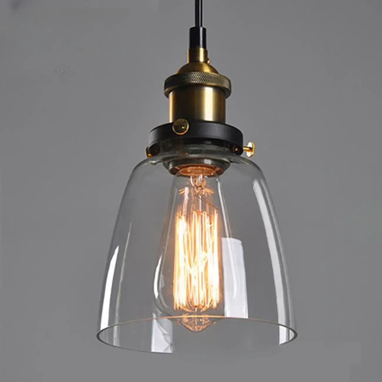 Old School Hardwired Globe/Barrel/Warehouse Clear Glass Pendant for Indoor with Grey/Translucent/Amber Vitreous Shade