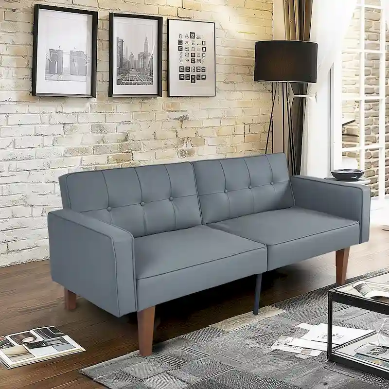 68 in. Soft Convertible Sofa Bed with Adjustable Backrest and Solid Wood Legs