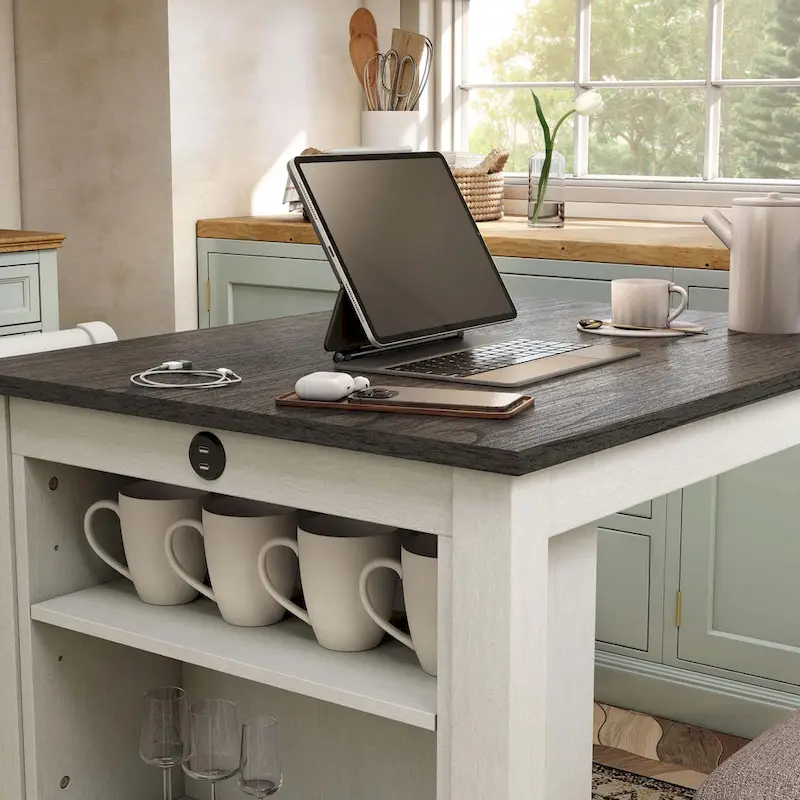 Furniture of America Vesper 3-Piece Counter Height Dining Set with Shelving