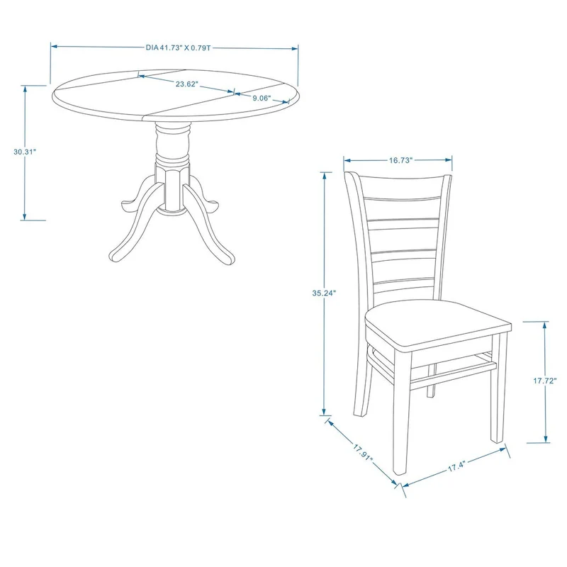 5-Piece Dining Set, 42 Round Drop-Leaf Table and Slat Back Chairs