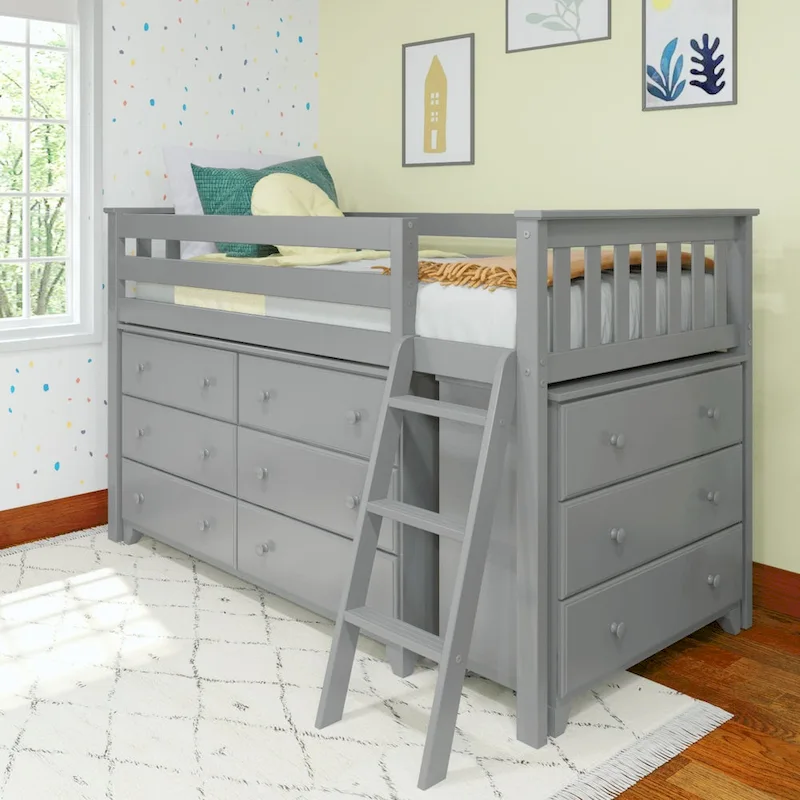 Max and Lily Twin-Size Low Loft with 3-Drawer and 6-Drawer Dressers