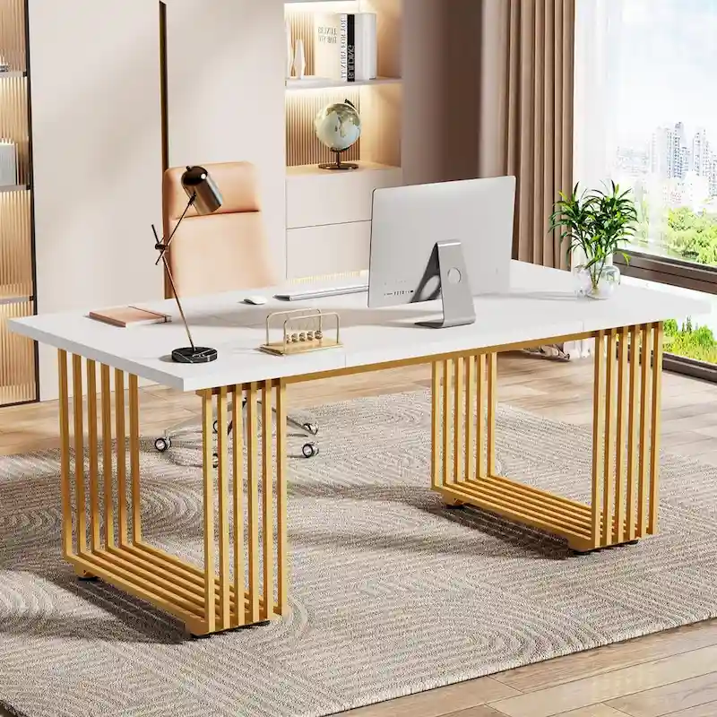 70.9 Inches Modern Office Desk Executive Desk with Gold Metal Legs