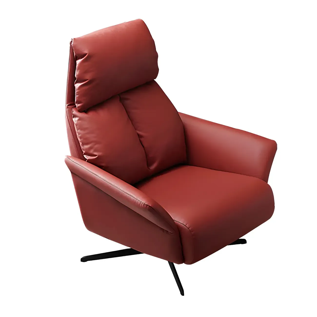 Modern Leather Swivel Chair Red with Arms Black Legs