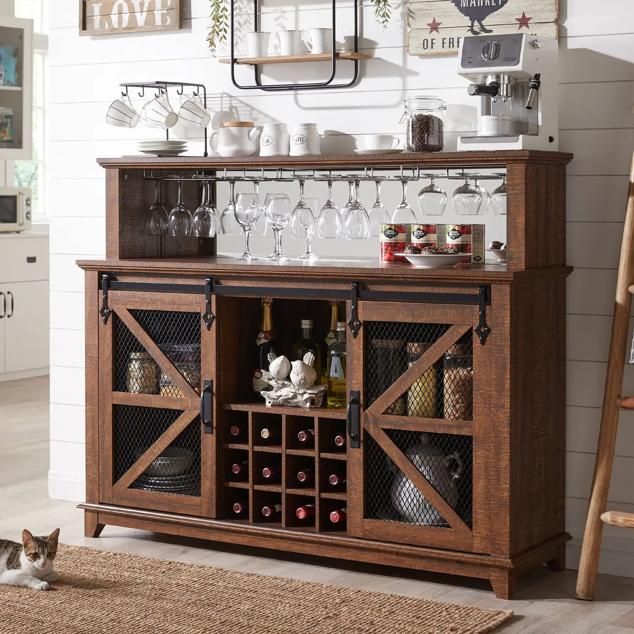 Traditional American Wooden Wine Bar Storage Cabinet