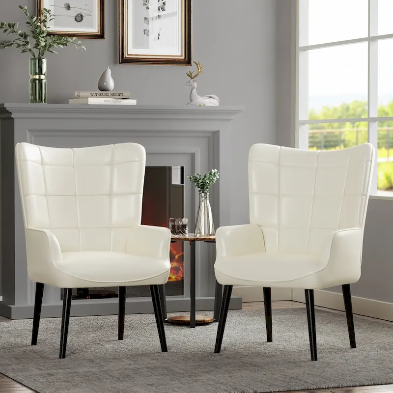 HUIMO High-back Accent Chair Modern Wing Back Chair-Faux Leather