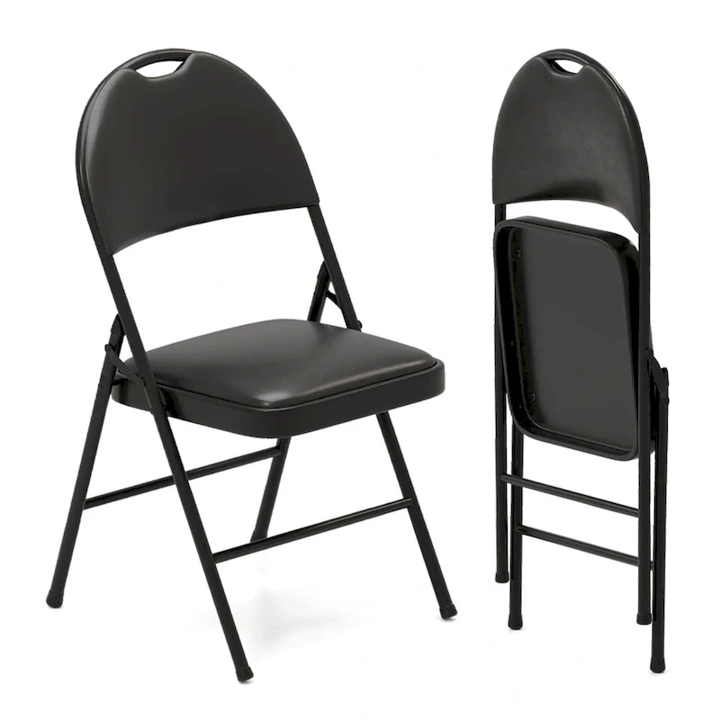 Black Folding Padded Chairs - Metal Frame Set