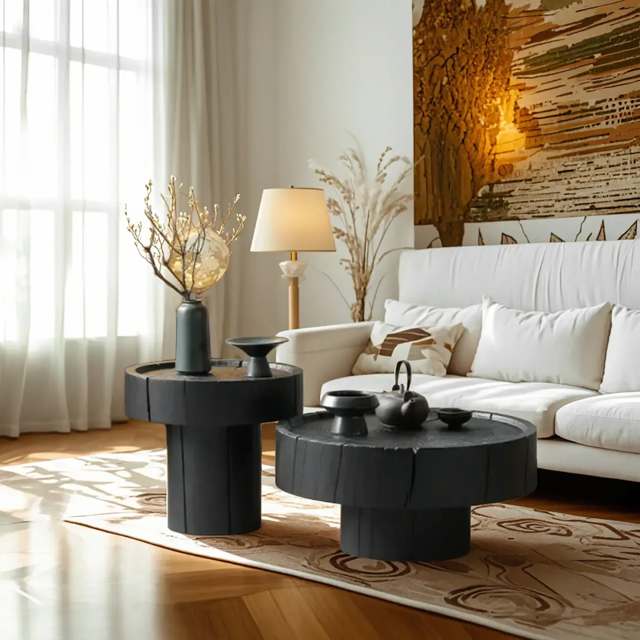 Modern Minimalist Wood Black Coffee Table with Tray Top