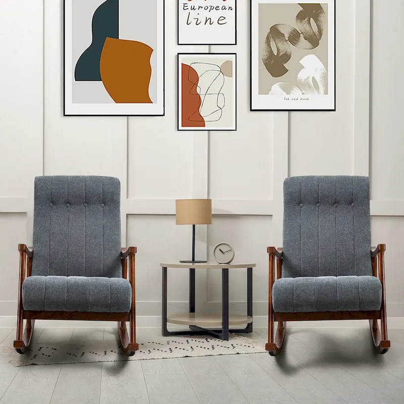 AVAWING Upholstered Rocking Chair ModernHighBackArmchair Set of 2