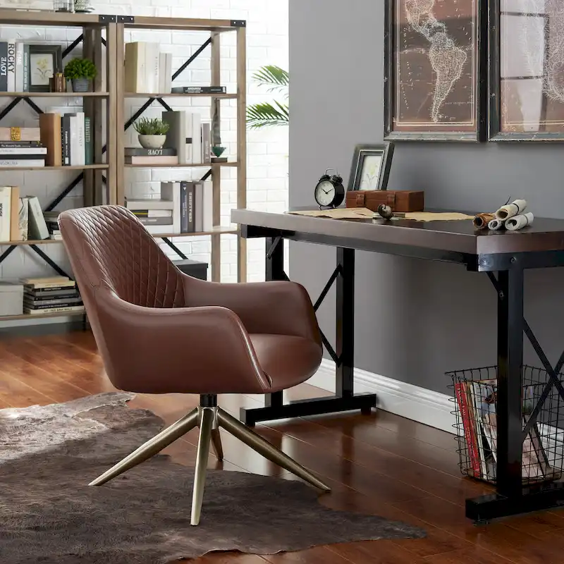 Art Leon Faux Leather Swivel Accent Arm Chair