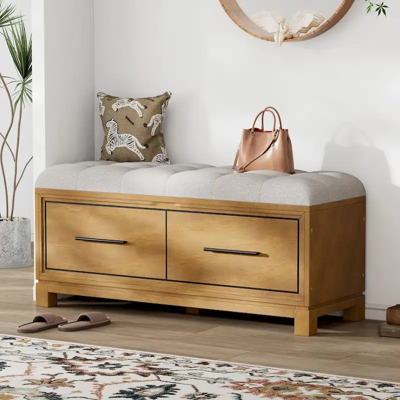 Shoe Bench with Removable Cushion & Hidden Storage