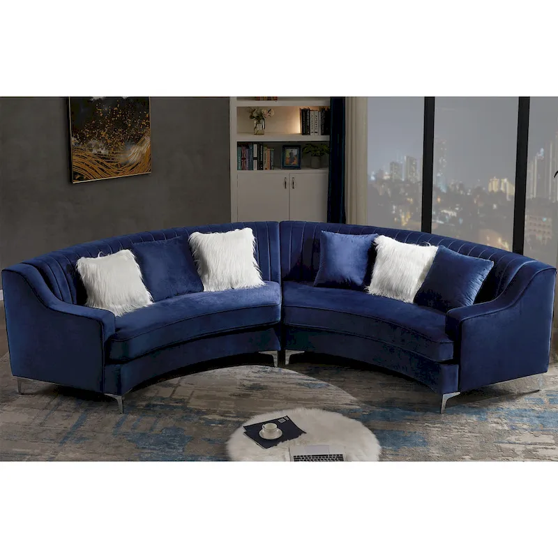 Tufted Velvet Sofa Curved Couch with Pillows