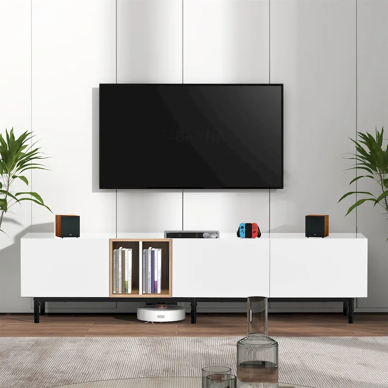 Modern TV Stand for 80 TV with 3 Doors with Large Storage Cabinet