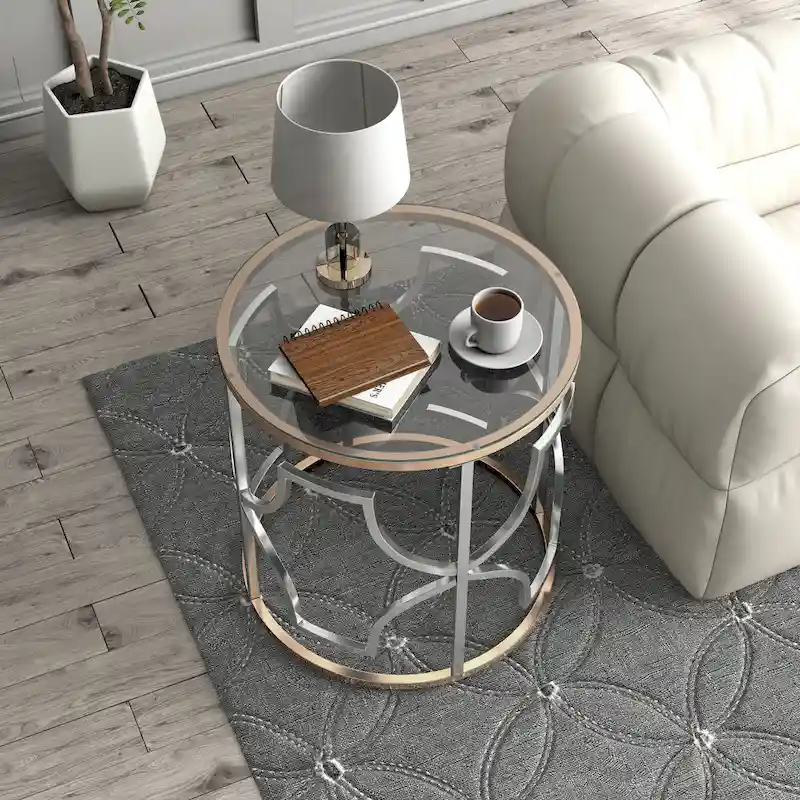 DH BASIC Modern Style Chrome and Gold Round Open End Table by Denhour