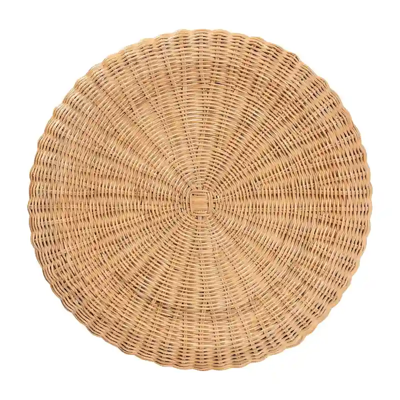 Round Rattan Side Table with Scalloped Pedestal Base