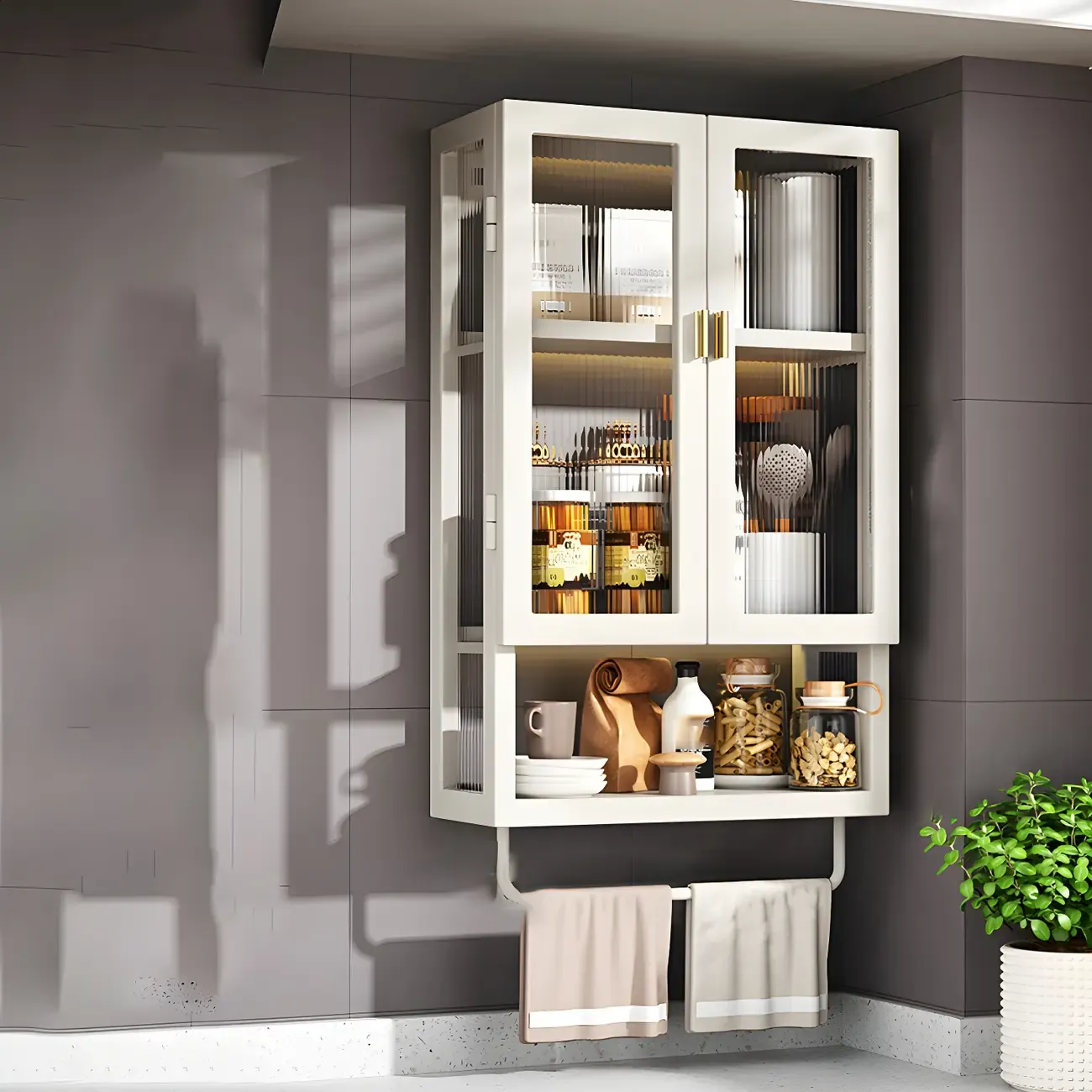 Kitchen Black Modern Metal Floating China Cabinet