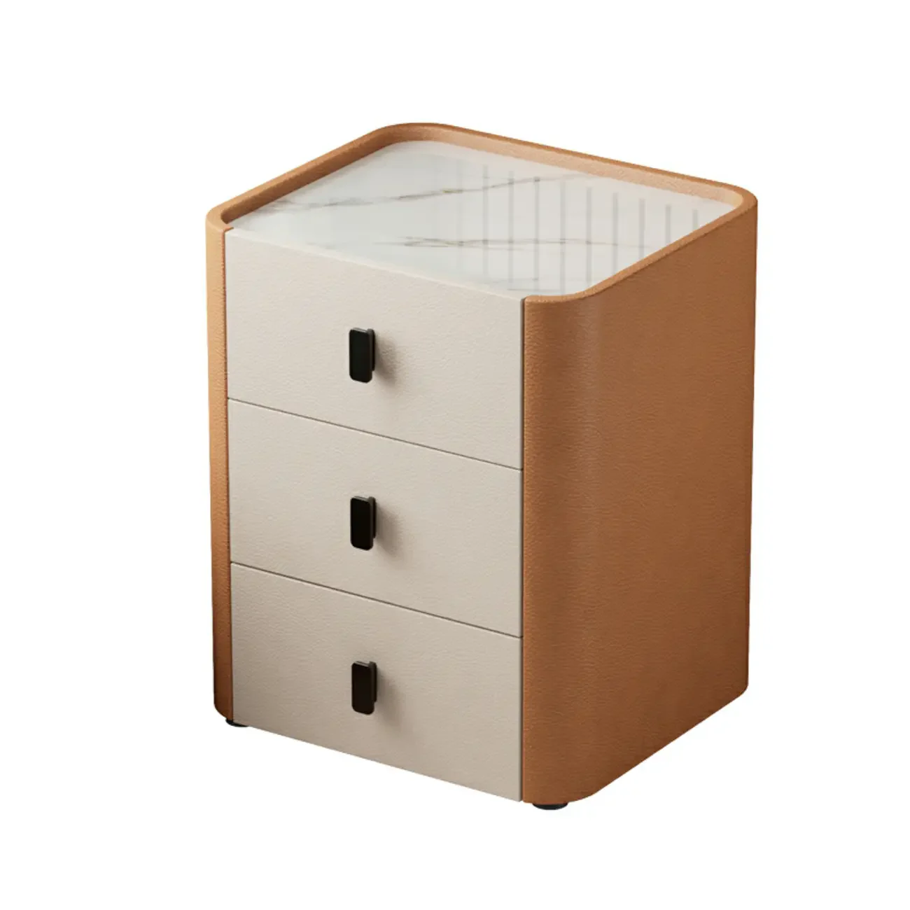 Modern Leather Stone Tray Top 2-Drawer Nightstand