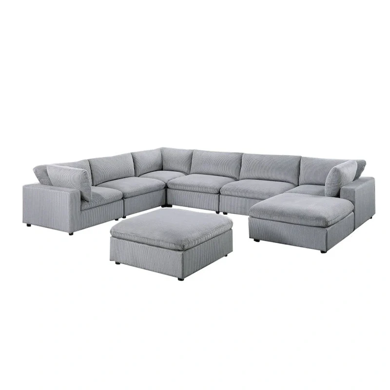 8-Piece Modular Sectional Sofa with Ottoman, Corduroy Upholstery