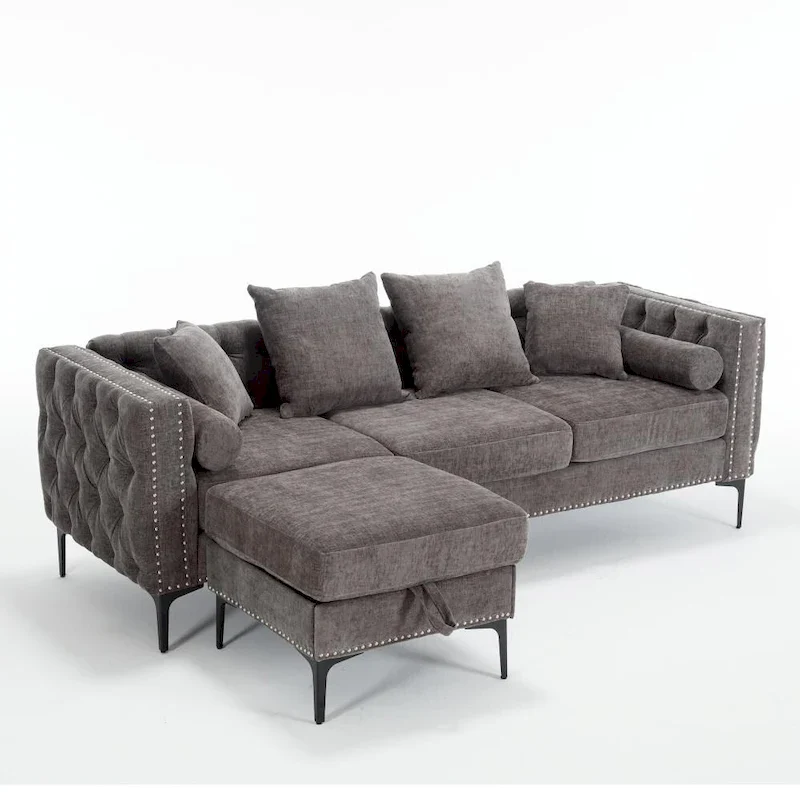 Modern Convertible Tufted Chenille L Shaped Sectional Sofa