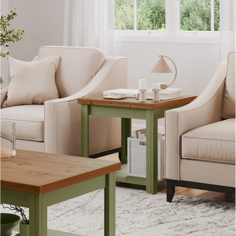 Modern Farmhouse Style 24-Inch Side Table — No Assembly Required, Two-Tone Finish