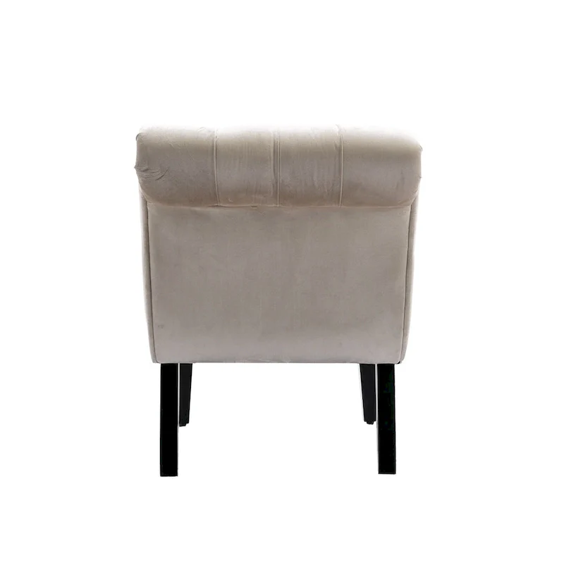Beige Velvet Accent Chair with Button Tufting and Wooden Legs