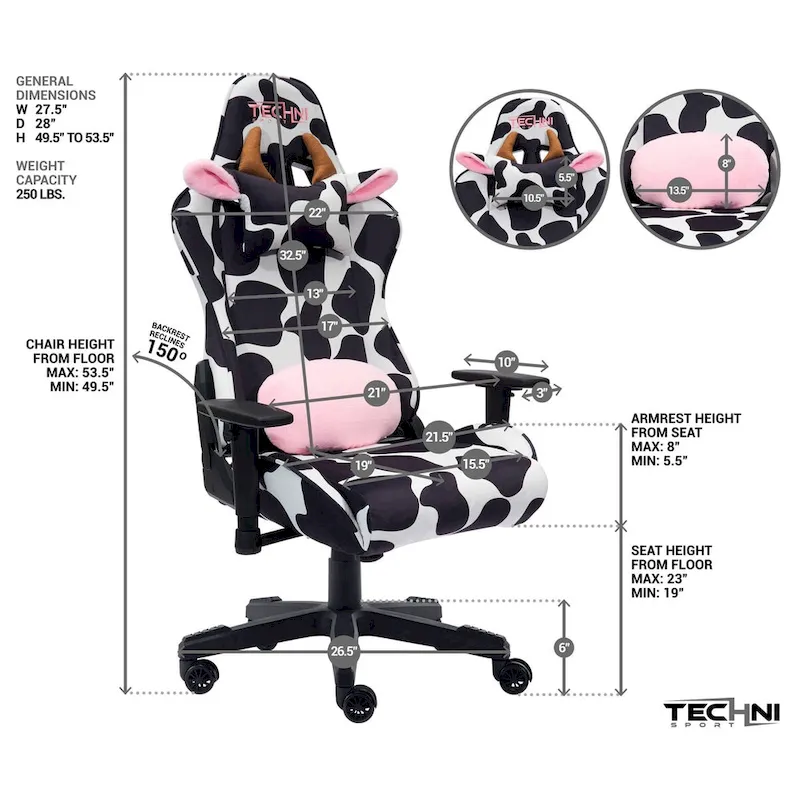 Fun Cow Print Luxx Series Adjustable Gaming Chair