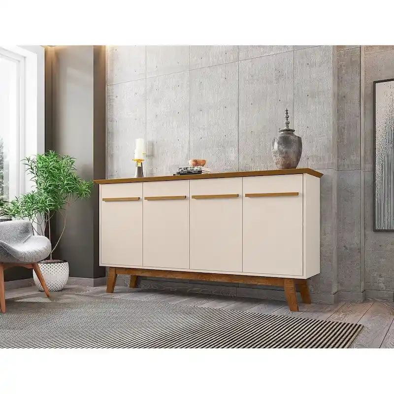 Yonkers 62.99 Sideboard with Solid Wood Legs and 2 Cabinets in Off White and Cinnamon