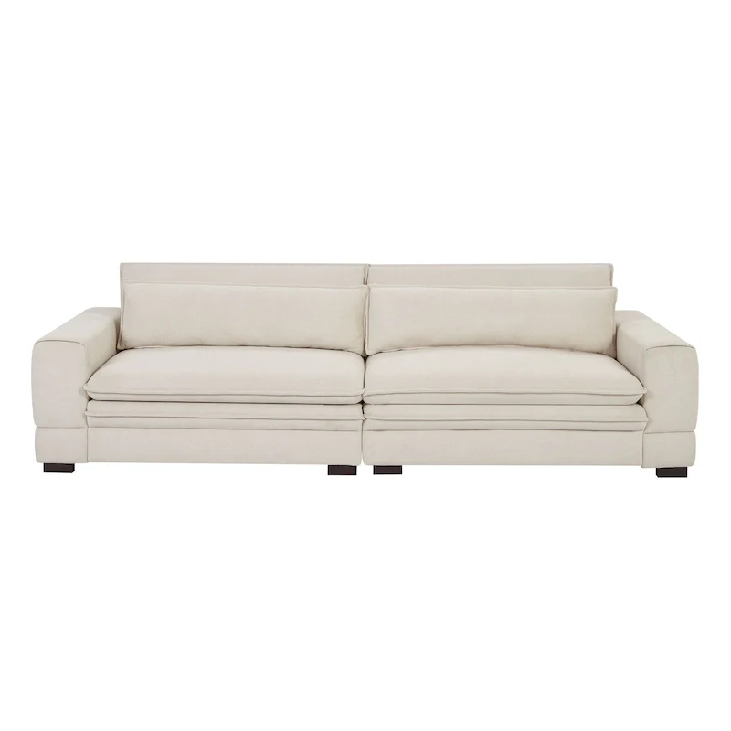 Beige Modern 104.7 Large Fabric Sofa with Lumbar Pillows