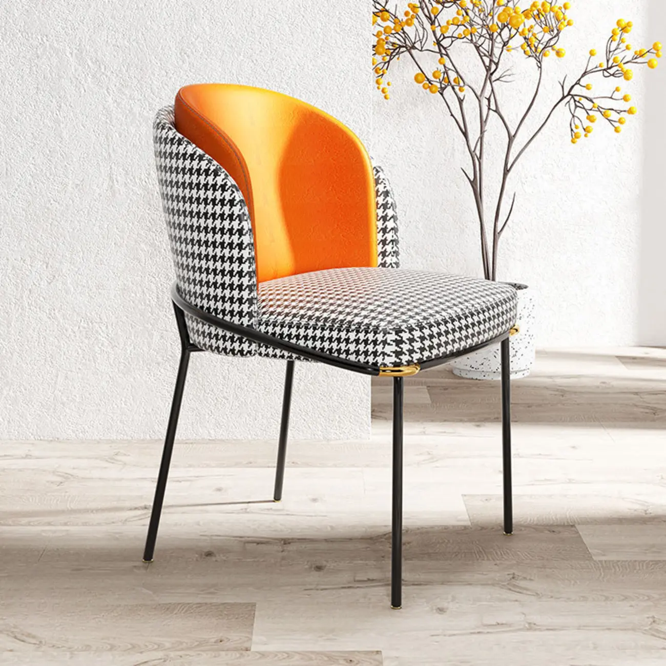 Curved Back Houndstooth Pattern Upholstered Dining Chair
