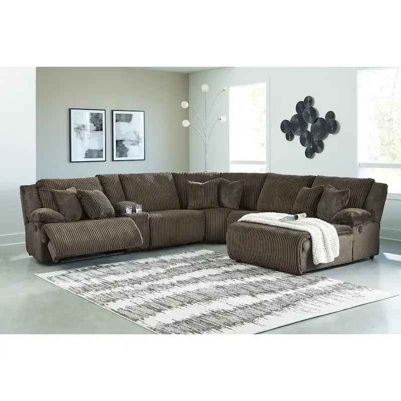 Signature Design by Ashley Top Tier Brown 6-Piece Reclining Sectional with Chaise - 147W x 134D x 41H
