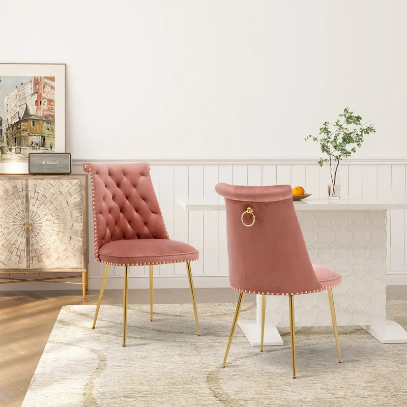 Clihome Modern Velvet Upholstered Featured Dining Chairs (Set of 2)