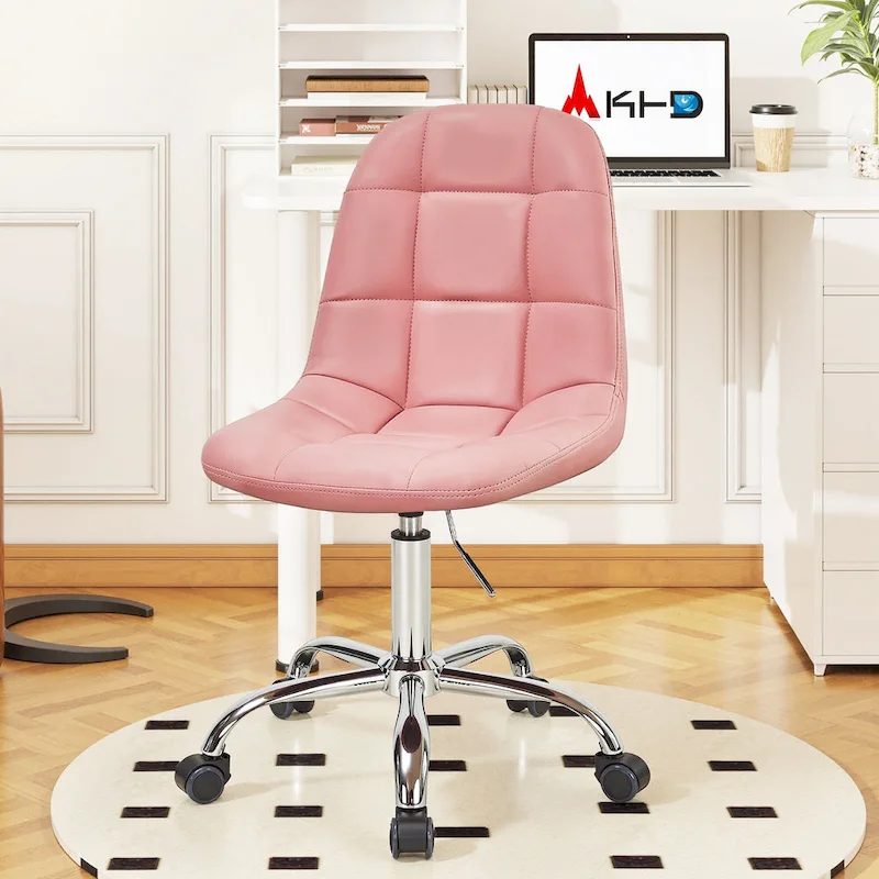 Armless Home Office Chair, Height Adjustable Computer Desk Chair with Wheels