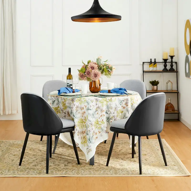 Glitzhome Modern Set of 2/4 PU Leather Mixed Fabric Dining Side Chairs with Metal Legs