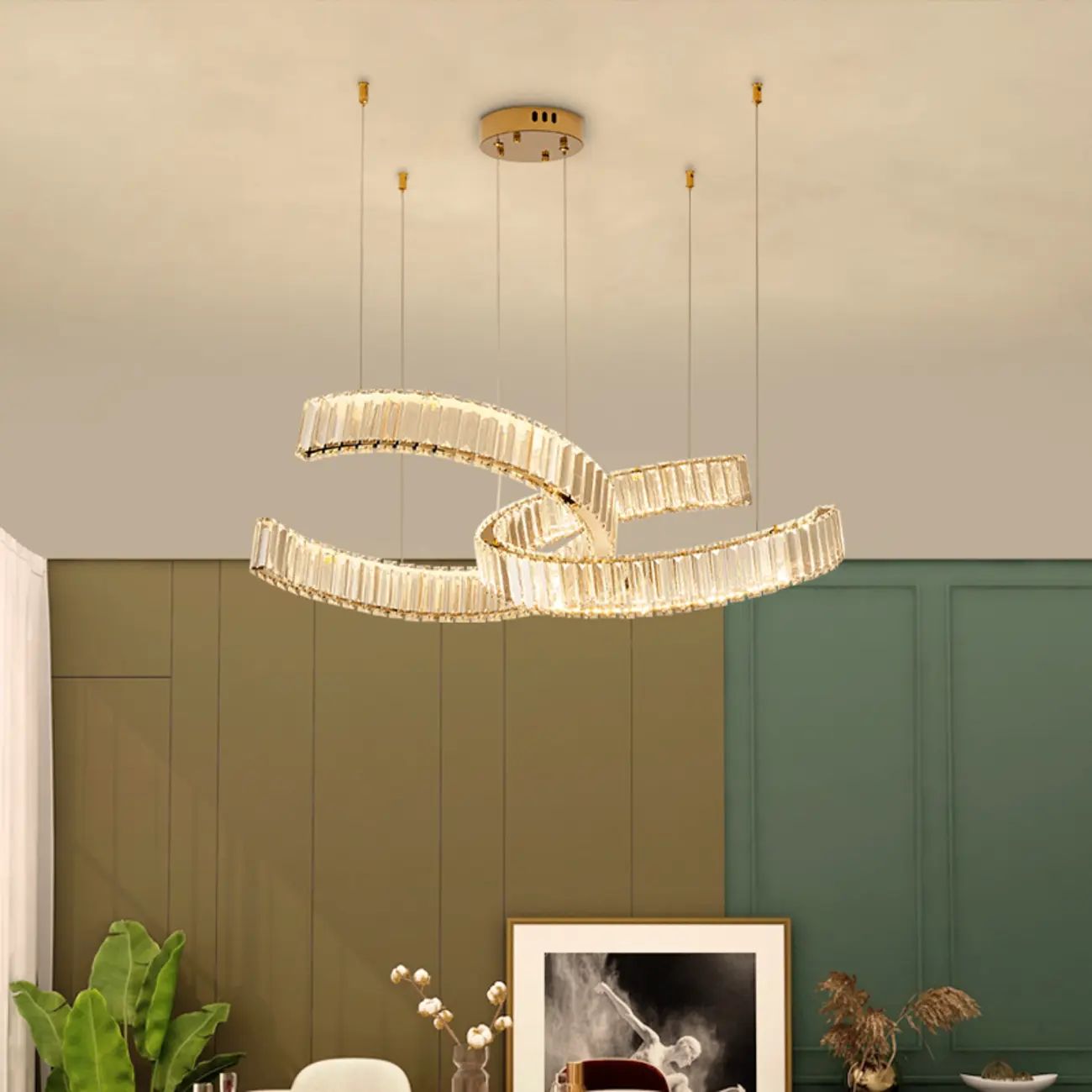 Stylish Gold LED Intercross Ring Crystal Chandelier