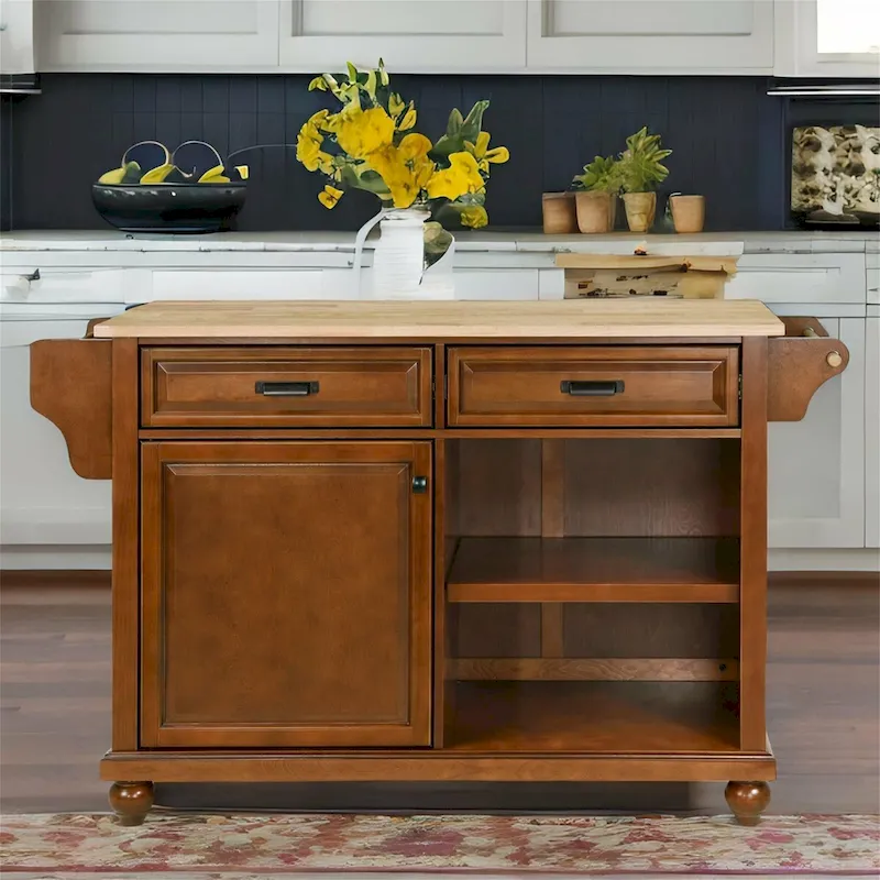 Natural Wood Top Kitchen Island with Storage