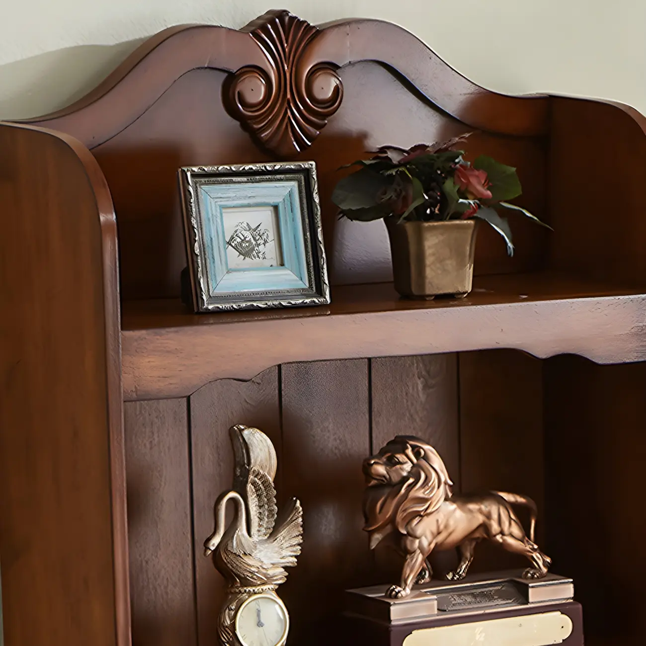 Traditional Wood 3-Shelf Brown Bookcase with Drawer