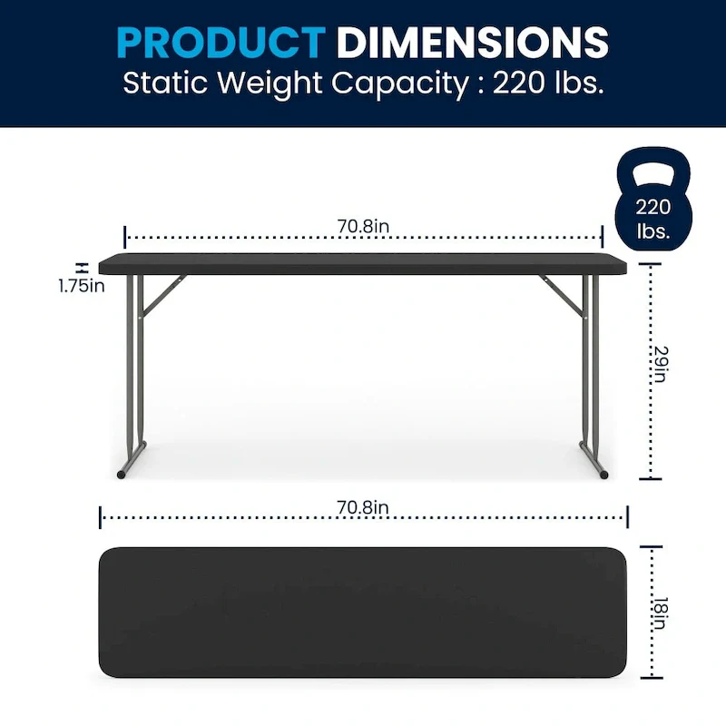 6-Foot Rectangular Granite White Plastic Folding Training Table
